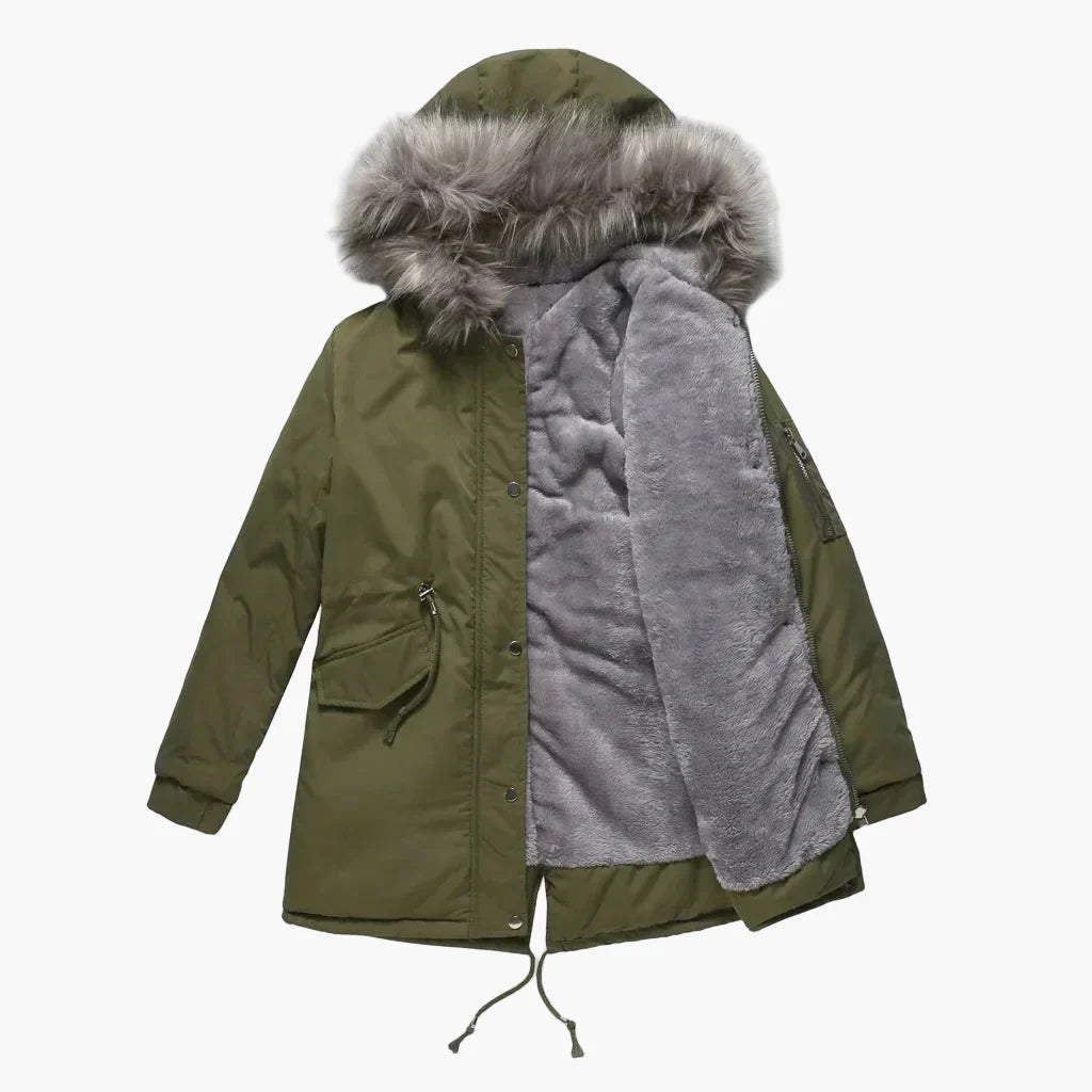 Dam Parkas Vinterjacka med Stor Pälsluva – Elegant Vardagsstil och Värme