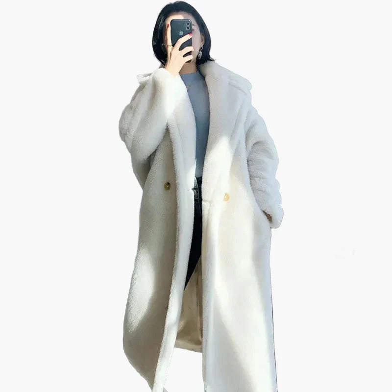 Dam lång oversized pälsjacka – elegant vinterrock för vardag och fest