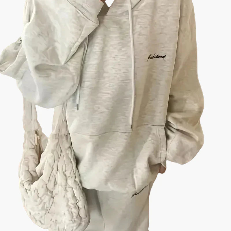 Damset Hoodie och Raka Byxor Avslappnad Vardagsstil