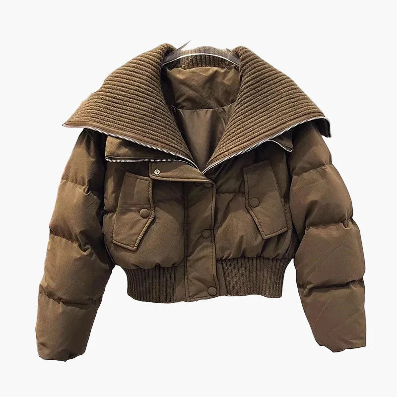 Damjacka – Kort Puffer med Stor Krage, Trendig Vinterstil