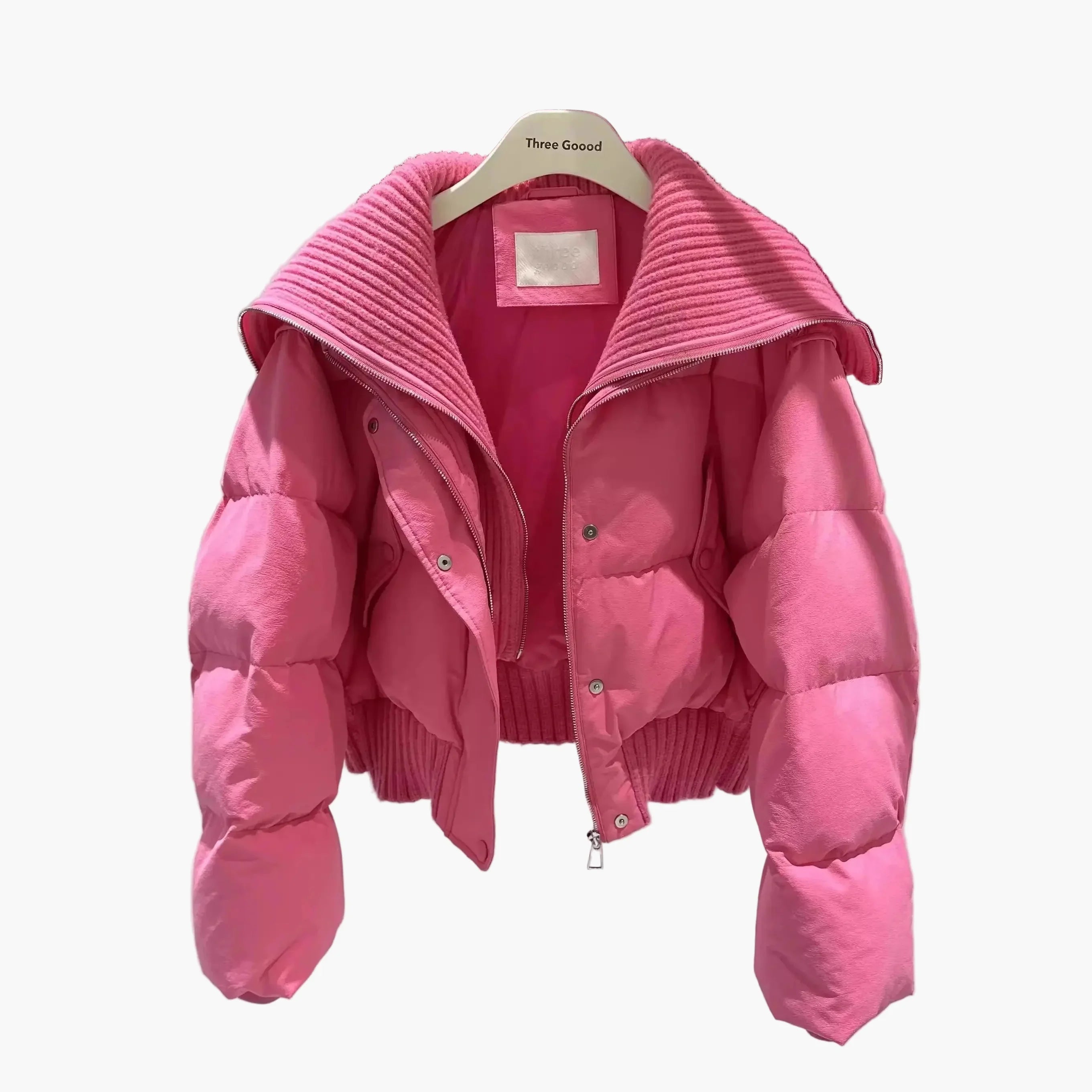 Damjacka – Kort Puffer med Stor Krage, Trendig Vinterstil