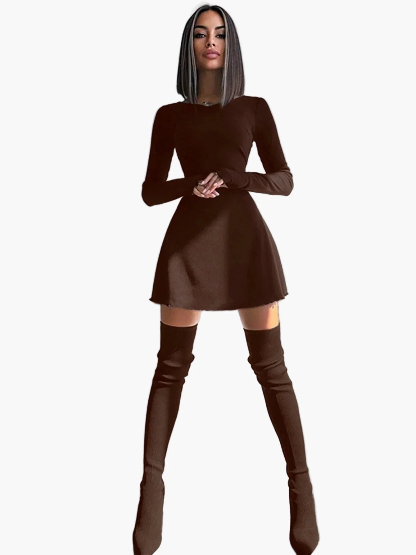 Kvinnors figurnära långärmad stilren miniklänning – Perfekt för vardag och fest