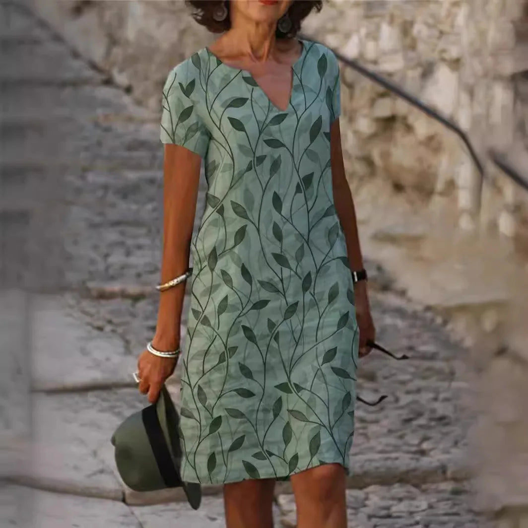 Tamara – Vintage Blommig V-ringad Lång Klänning