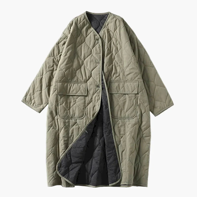 Dam Quiltad Oversize Vårjacka med Fickor – Trendig Lång Kappa för Vardag och Fritid