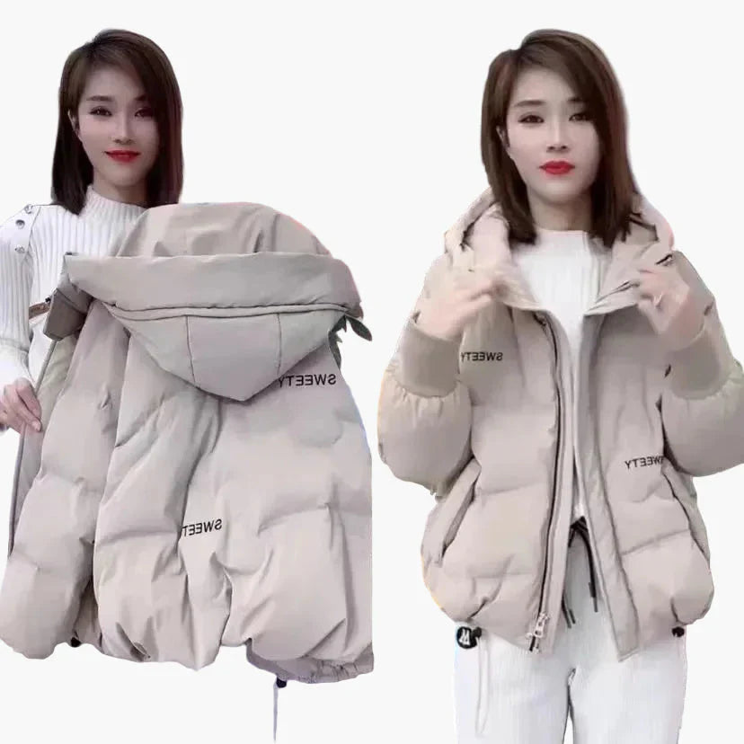 Damjacka med huva och avslappnad stil – Vinterjacka för vardagsbruk