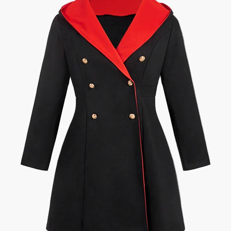 Dam Kappa med Huva och Dubbla Knappslåar – Elegant Plus Size Vår & Höstjacka