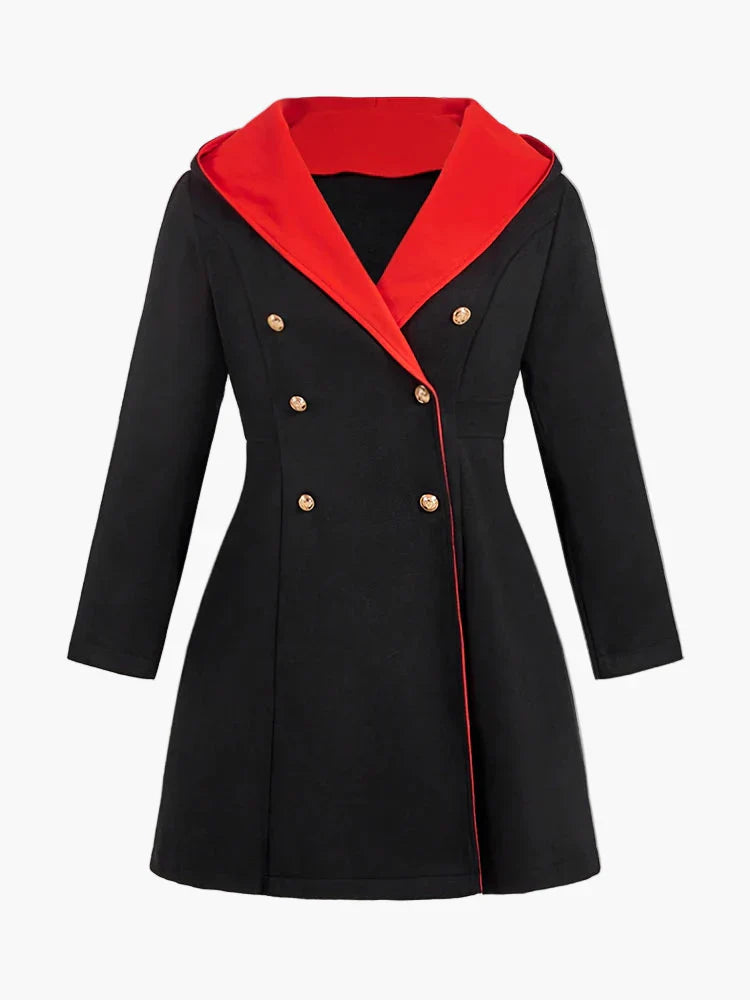 Dam Kappa med Huva och Dubbla Knappslåar – Elegant Plus Size Vår & Höstjacka