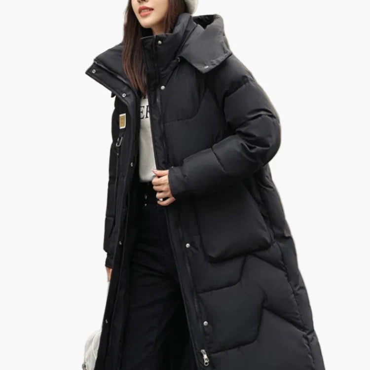 Dam Vinterparkas Lång Pufferjacka med Modern Design och Varm Komfort