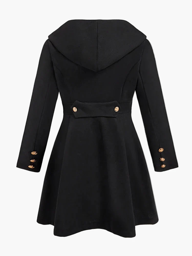 Dam Kappa med Huva och Dubbla Knappslåar – Elegant Plus Size Vår & Höstjacka