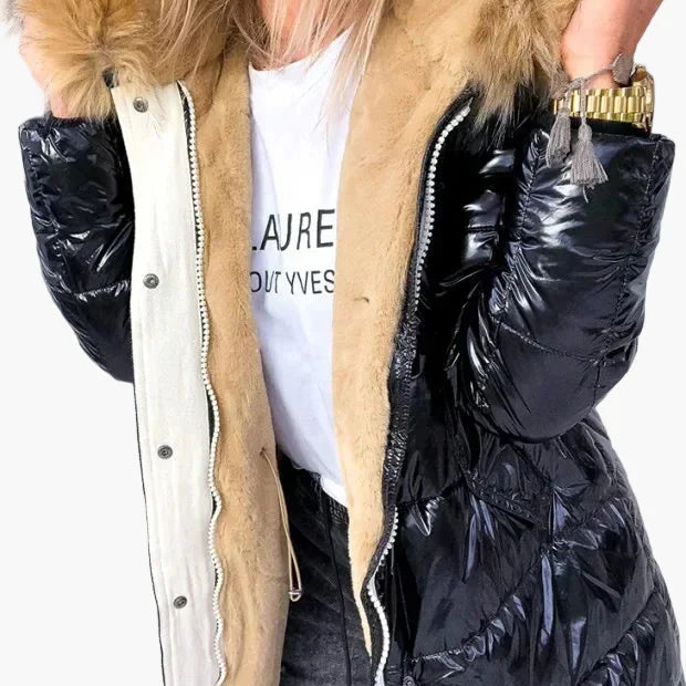 Dam Vinterjacka Parkas med Pälsfoder och Elegant Design – Modern Stil för Kallt Väder