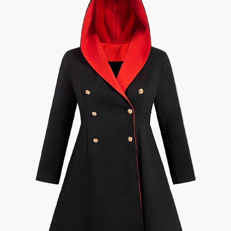 Dam Kappa med Huva och Dubbla Knappslåar – Elegant Plus Size Vår & Höstjacka