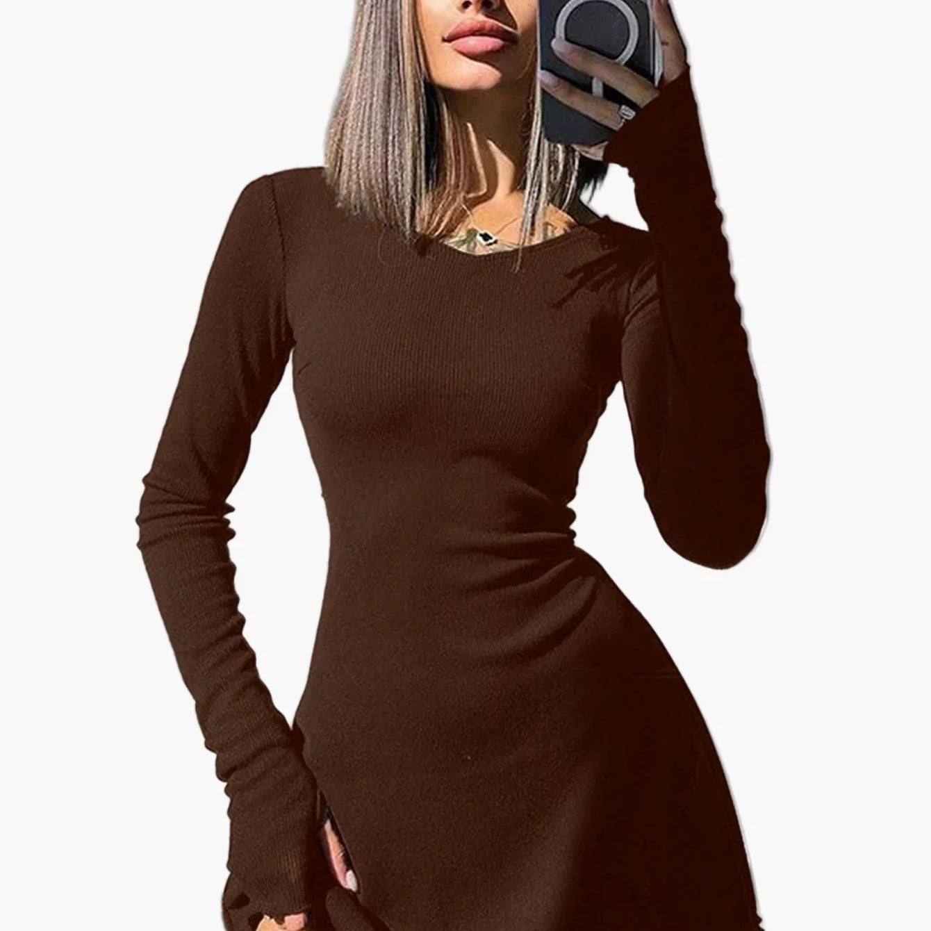 Kvinnors figurnära långärmad stilren miniklänning – Perfekt för vardag och fest