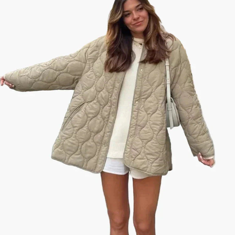 Dam Quiltad Oversize Jacka – Trendig Vår- och Höstjacka för Avslappnad Stil