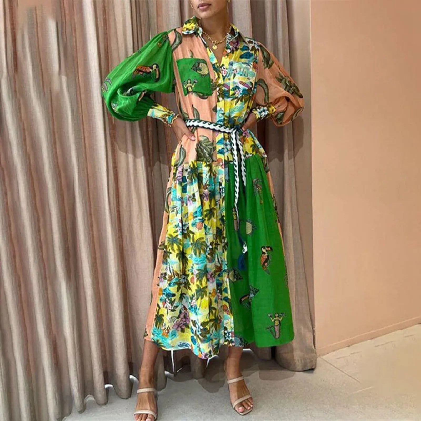 Chelsea – Bohemisk Knapp-upp A-linje Maxiklänning för Kvinnor