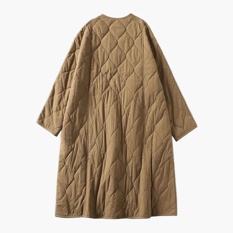 Dam Quiltad Oversize Vårjacka med Fickor – Trendig Lång Kappa för Vardag och Fritid