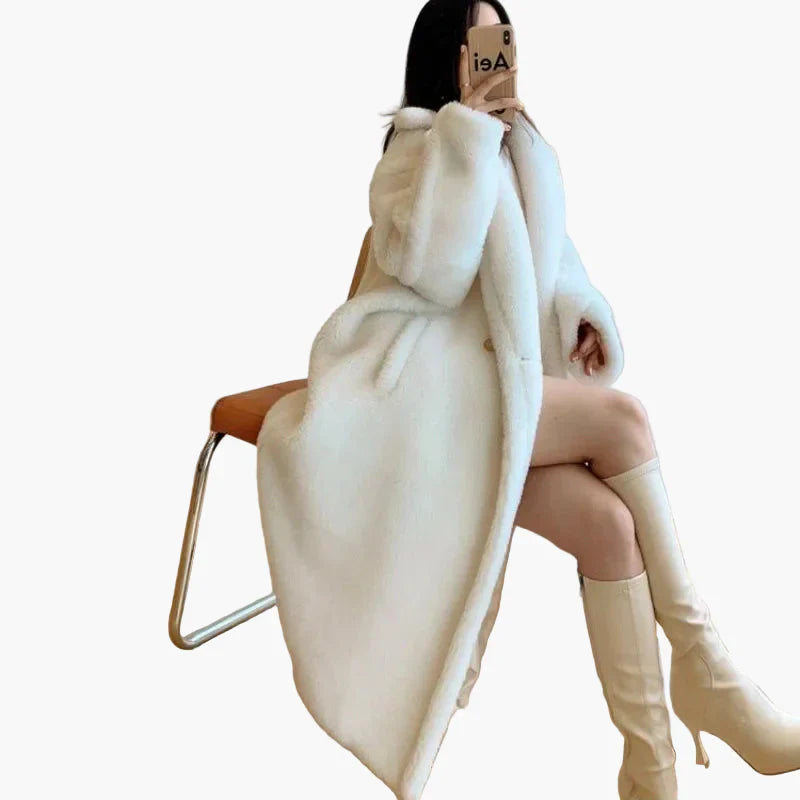 Dam lång oversized pälsjacka – elegant vinterrock för vardag och fest