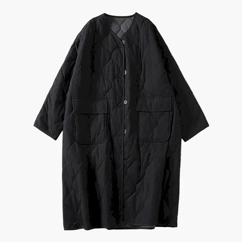 Dam Quiltad Oversize Vårjacka med Fickor – Trendig Lång Kappa för Vardag och Fritid