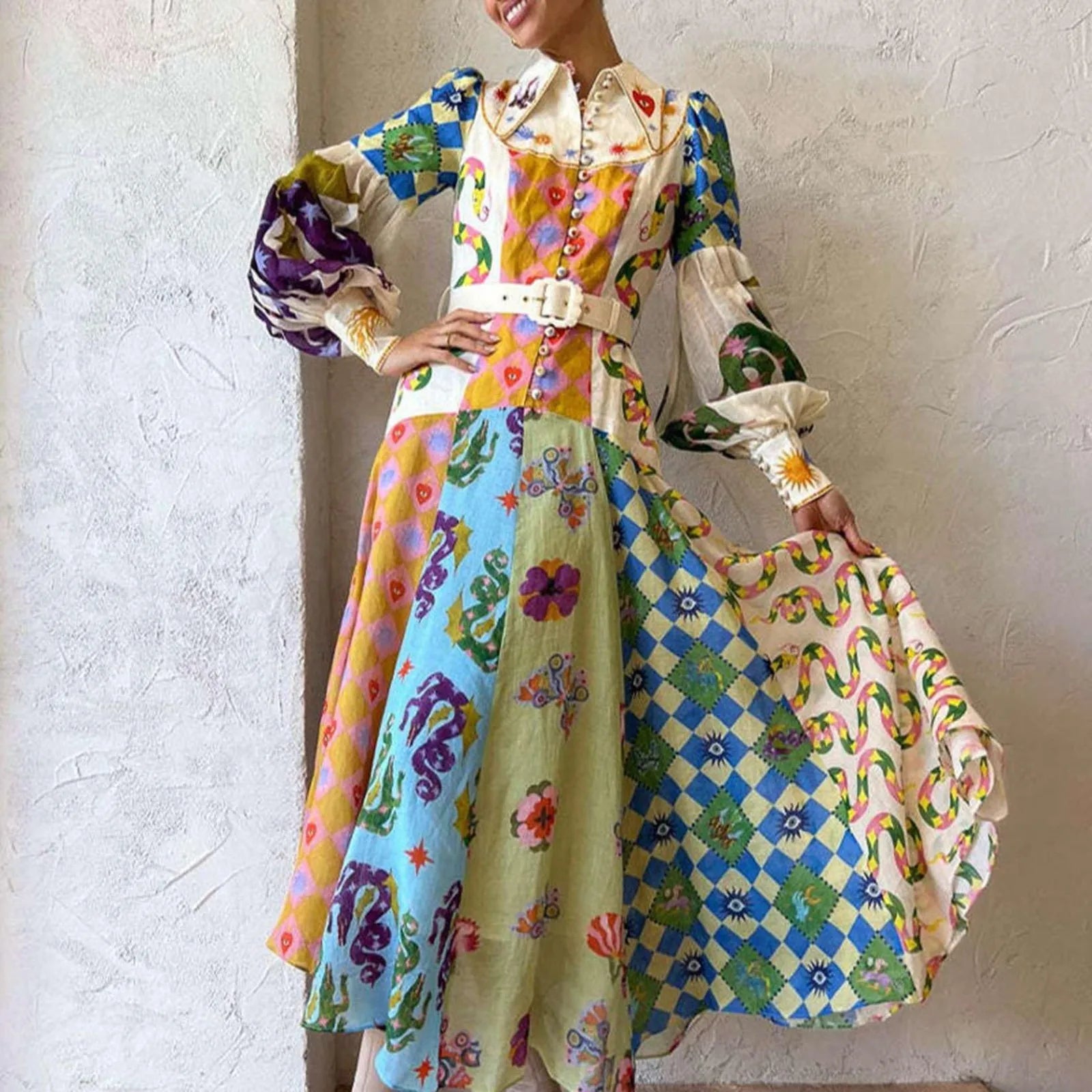 Chelsea – Bohemisk Knapp-upp A-linje Maxiklänning för Kvinnor