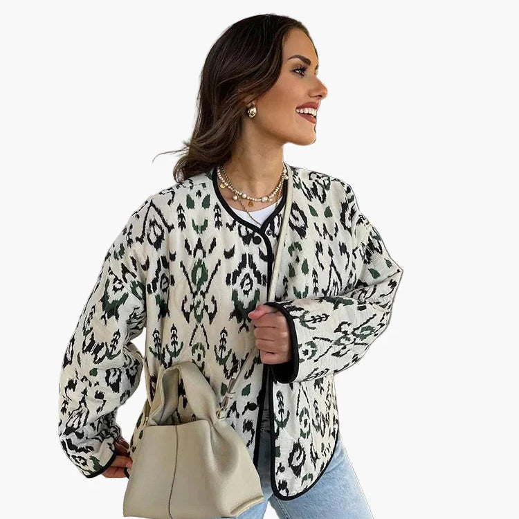 Dam Quiltad Mönstrad Bomberjacka – Trendig Ledig Vårjacka