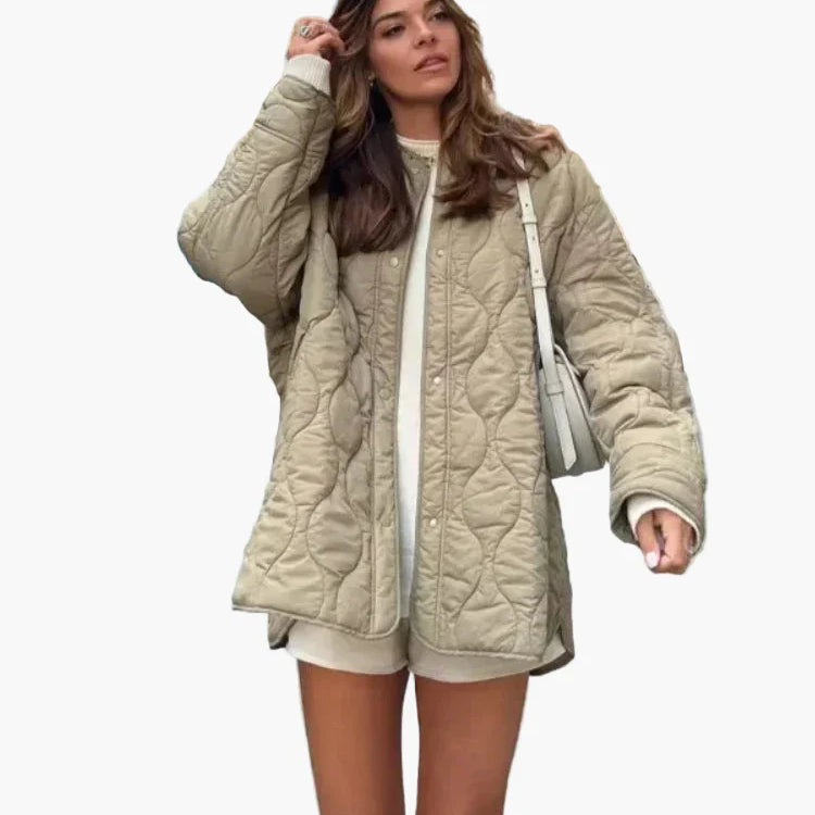 Dam Quiltad Oversize Jacka – Trendig Vår- och Höstjacka för Avslappnad Stil