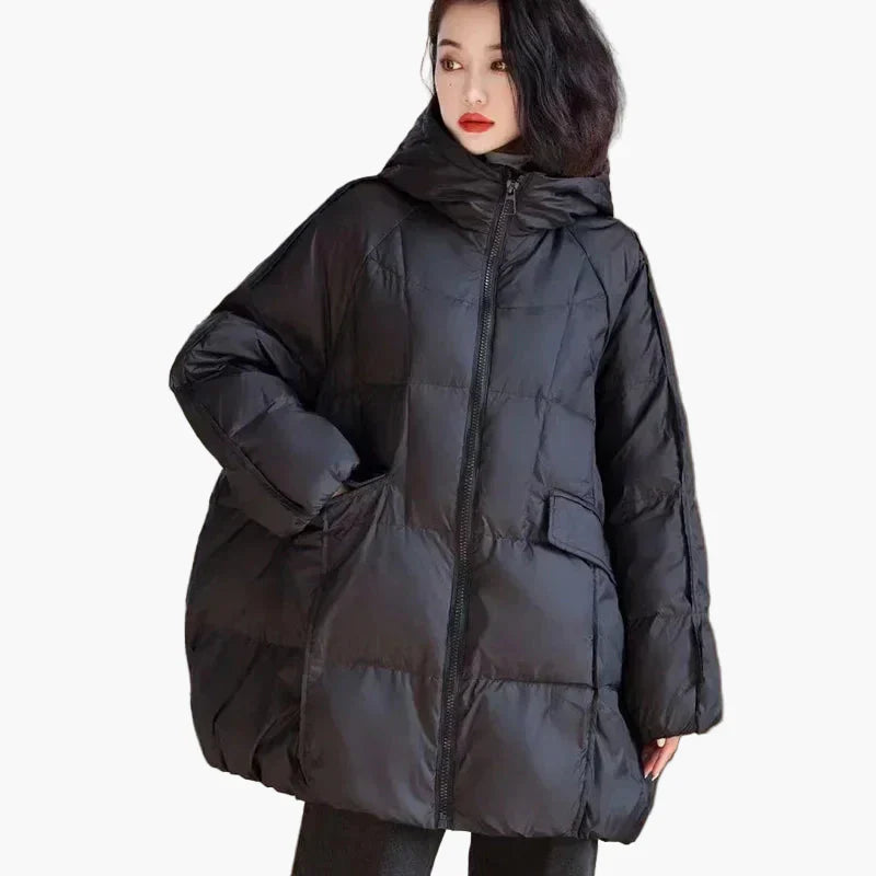 Damjacka Vinter Oversized Pufferjacka med Huva – Trendigt och Varmt Ytterplagg