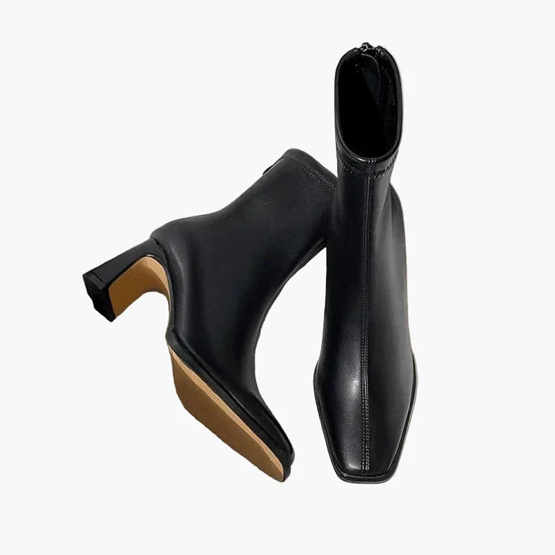 Dam Ankelboots med Blockklack och Fyrkantig Tå – Elegant Vardags- och Festskor