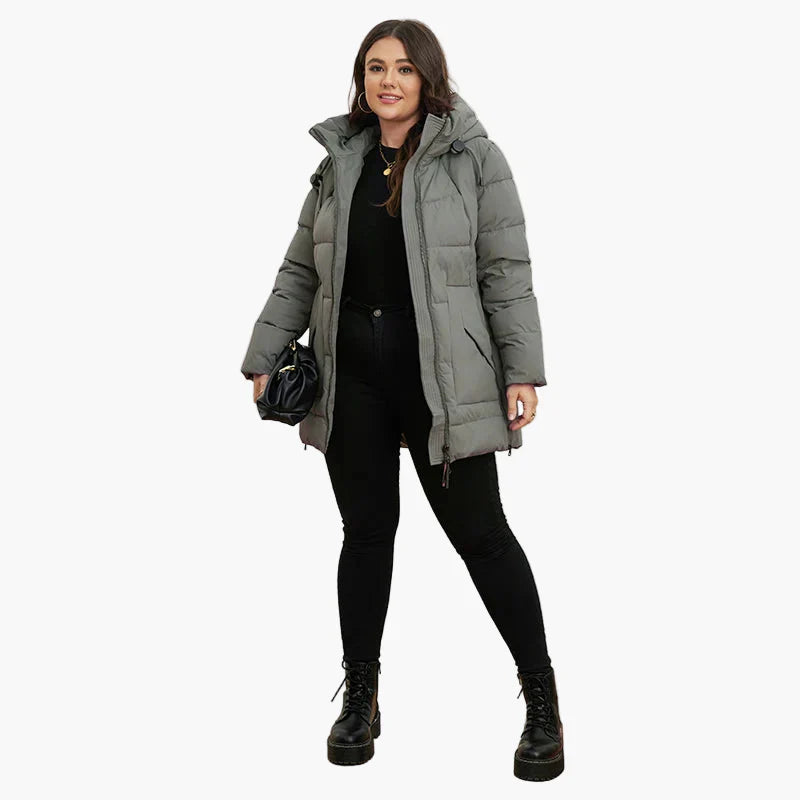 Dam Parkas Vinterjacka Plus Size Vadderad med Huva och Fickor – Perfekt för Kallt Väder
