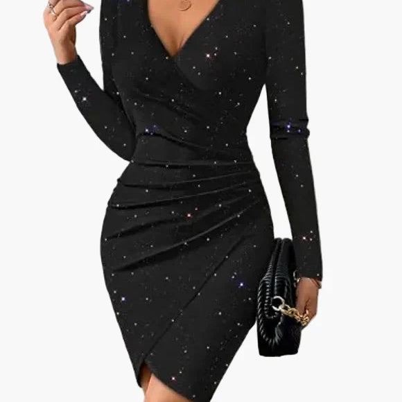 Dam Klänning Elegant Bodycon Omlott V-ringad Långärmad Fästklänning