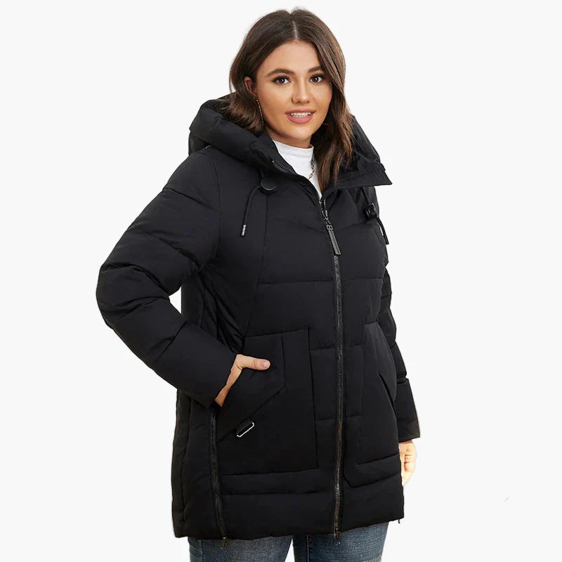 Dam Parkas Vinterjacka Plus Size Vadderad med Huva och Fickor – Perfekt för Kallt Väder