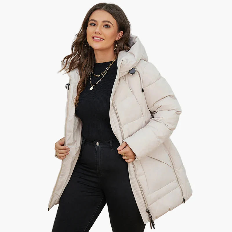 Dam Parkas Vinterjacka Plus Size Vadderad med Huva och Fickor – Perfekt för Kallt Väder