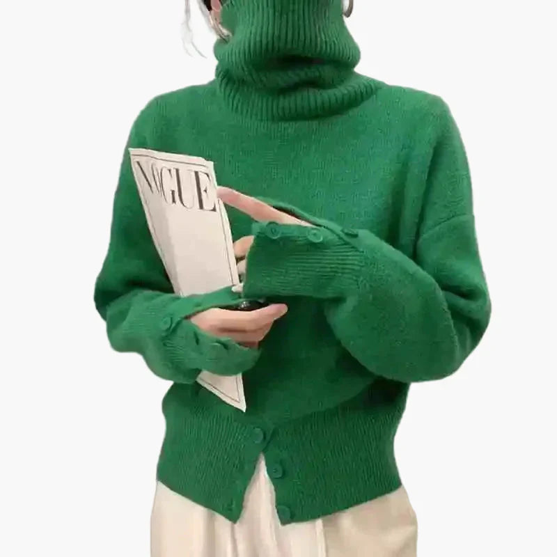 Damers Elegant Oversized Stickad Tröja med Knappar – Avslappnad Mode för Vardagsbruk