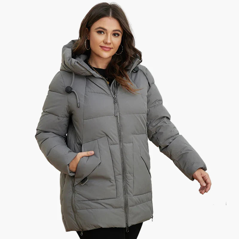 Dam Parkas Vinterjacka Plus Size Vadderad med Huva och Fickor – Perfekt för Kallt Väder
