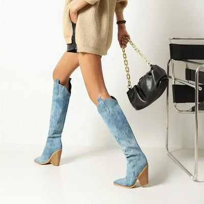 Aurora | Winter Blue Overknee Cowboy Boots for Women