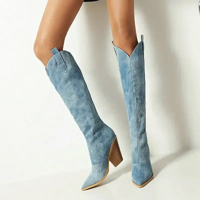 Aurora | Winter Blue Overknee Cowboy Boots for Women