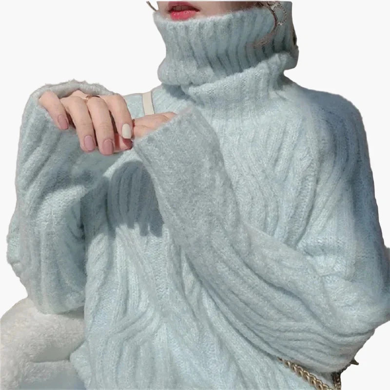 Dam Tröja i Koreansk Stil med Halvpolo och Lös Passform – Perfekt för Höst och Vinter