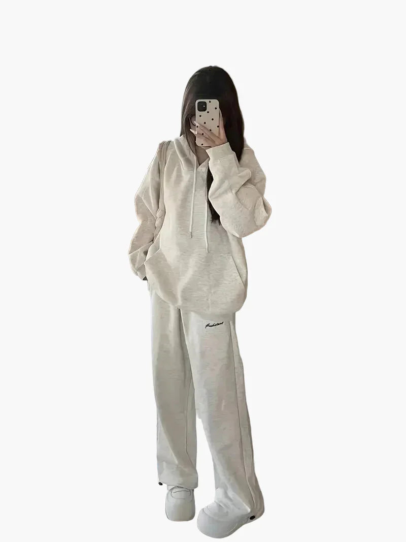 Damset Hoodie och Raka Byxor Avslappnad Vardagsstil