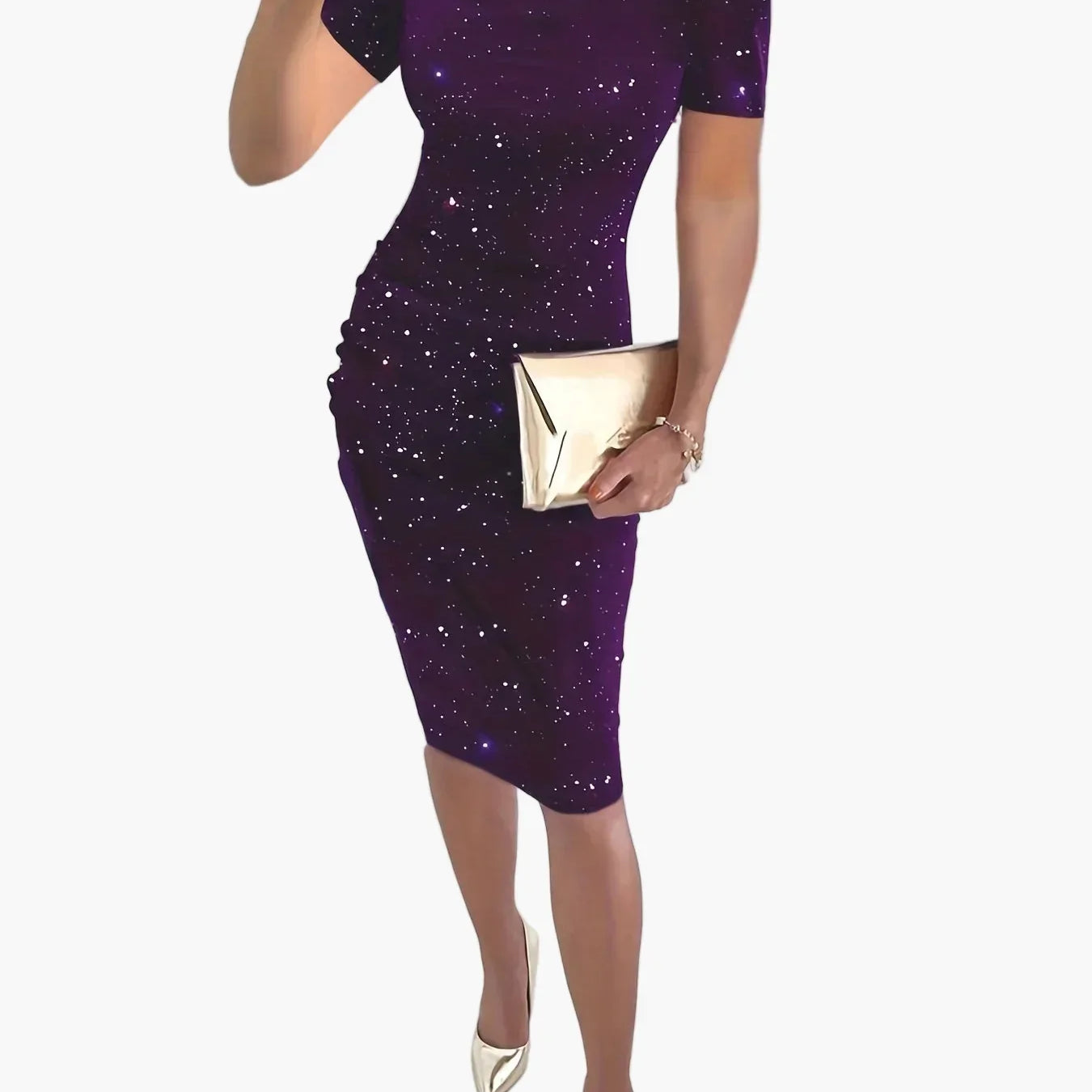 Dam Elegant Festklänning med Stjärnmönster och Kallaxel – Perfekt för Kvällsevenemang