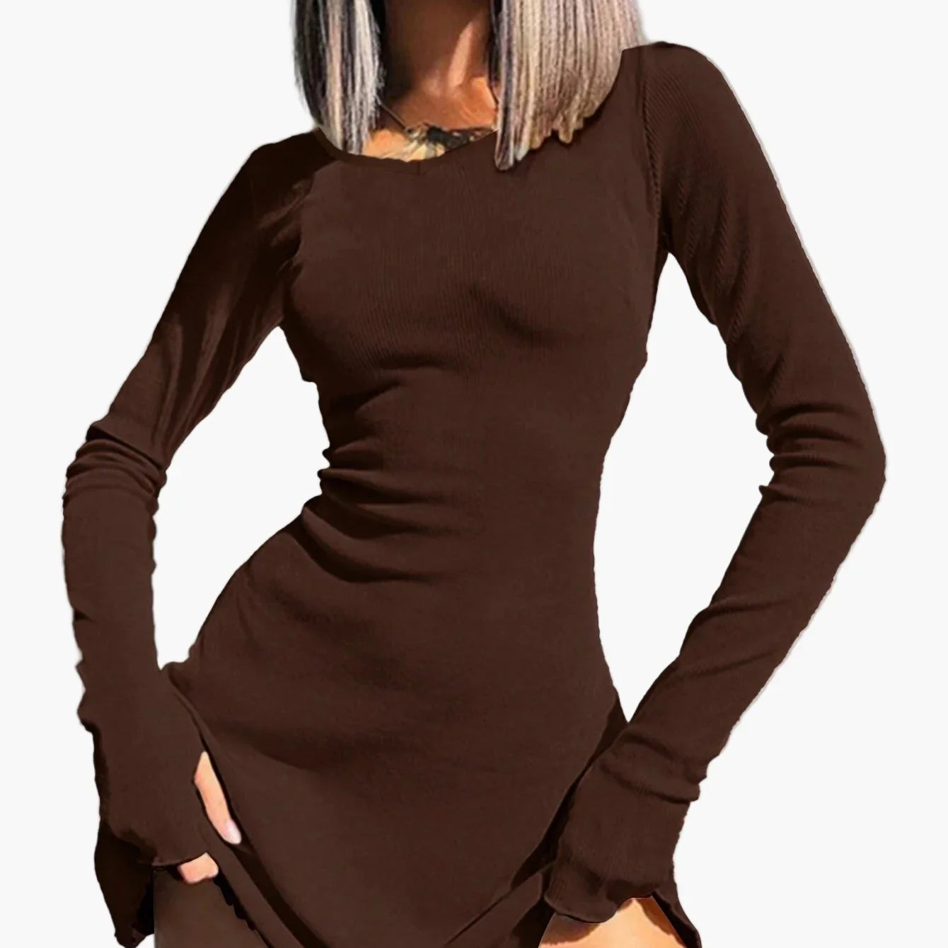 Kvinnors figurnära långärmad stilren miniklänning – Perfekt för vardag och fest
