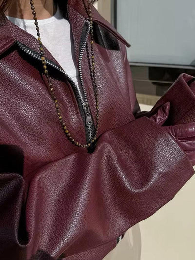 Women’s Cropped Zip-Up Jacket - Oversized Collar Street Style