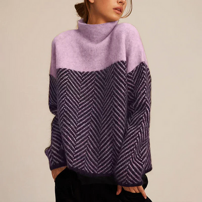 Women’s Oversized Knit Sweater - Geometric Pattern Pullover