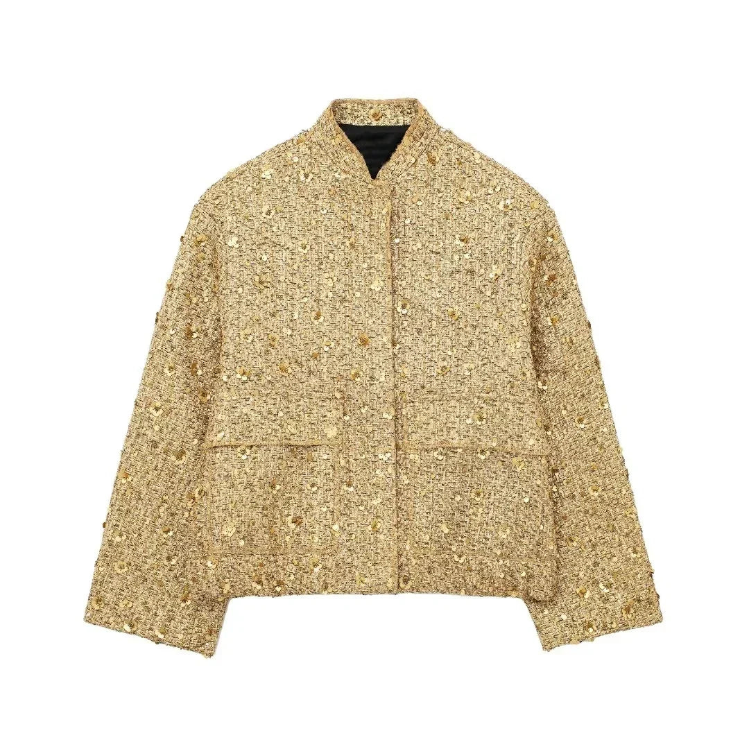 Women’s Sequin Statement Jacket - Open Front Sparkle Blazer