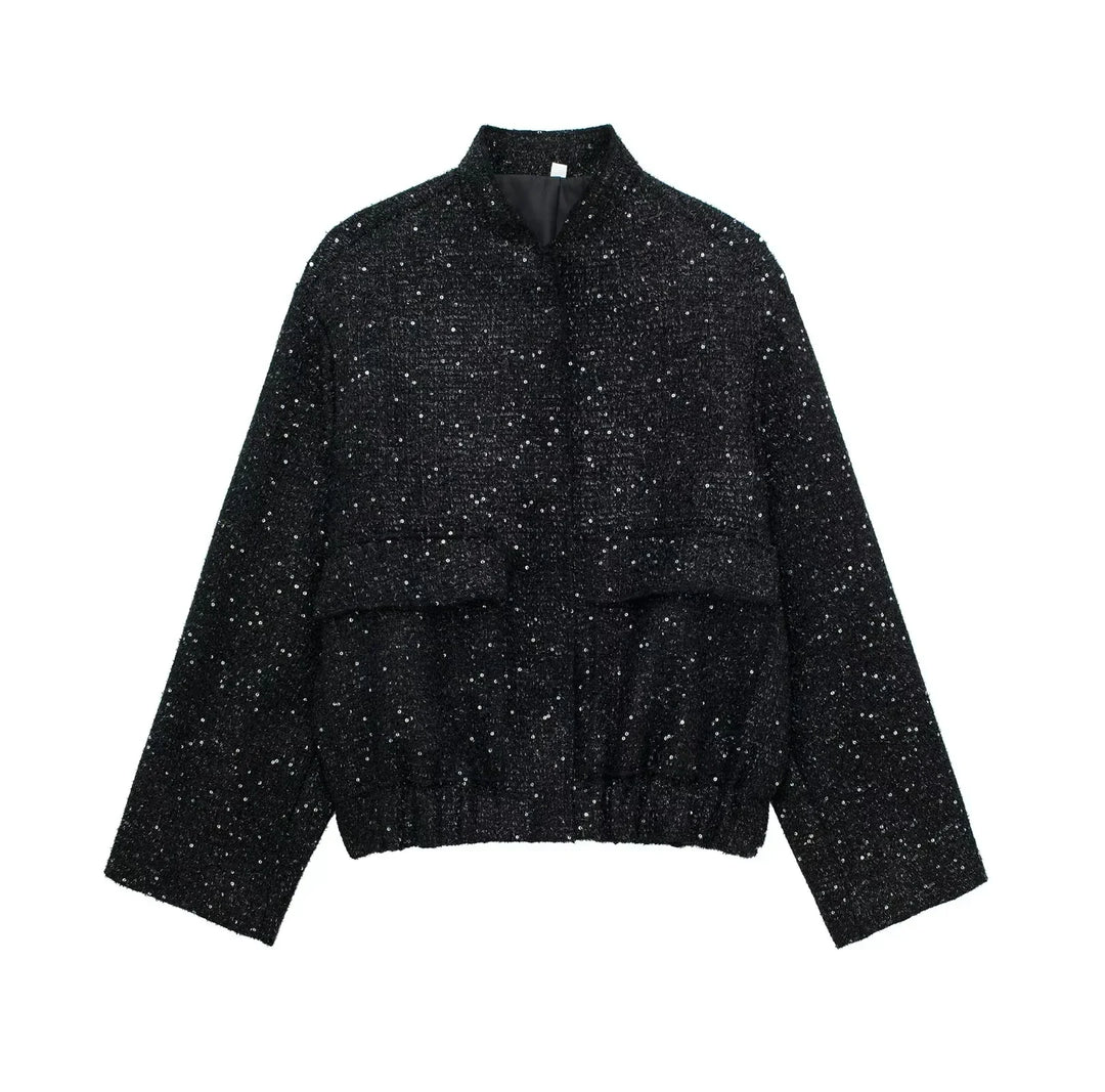 Women’s Sequin Statement Jacket - Open Front Sparkle Blazer