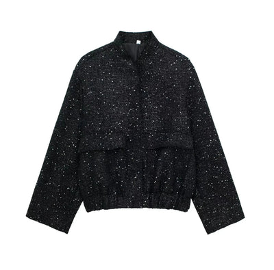 Women’s Sequin Statement Jacket - Open Front Sparkle Blazer