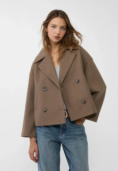 Women’s Cropped Double-Breasted Coat - Boxy Short Jacket