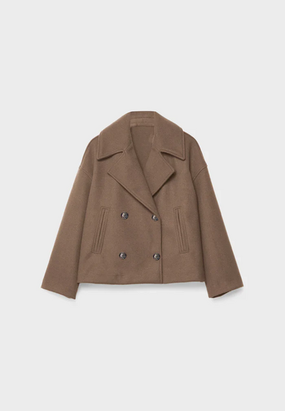 Women’s Cropped Double-Breasted Coat - Boxy Short Jacket