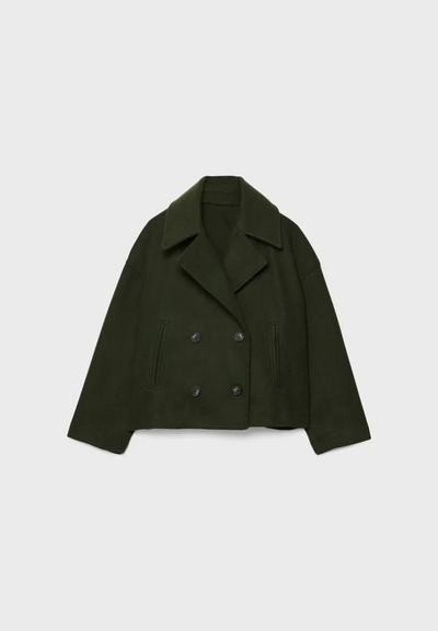 Women’s Cropped Double-Breasted Coat - Boxy Short Jacket