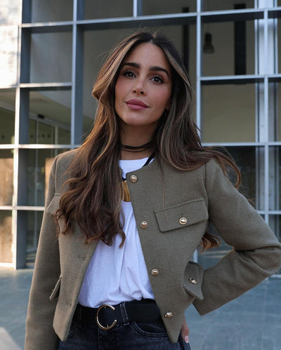 Women’s Cropped Wool Jacket - Button Pocket Detail Blazer