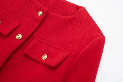 Women’s Cropped Wool Jacket - Button Pocket Detail Blazer