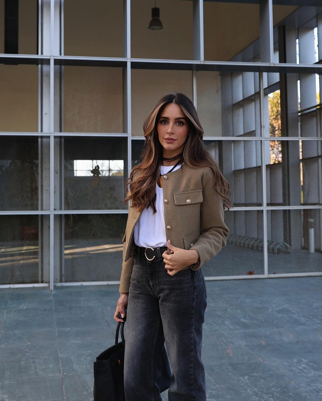 Women’s Cropped Wool Jacket - Button Pocket Detail Blazer