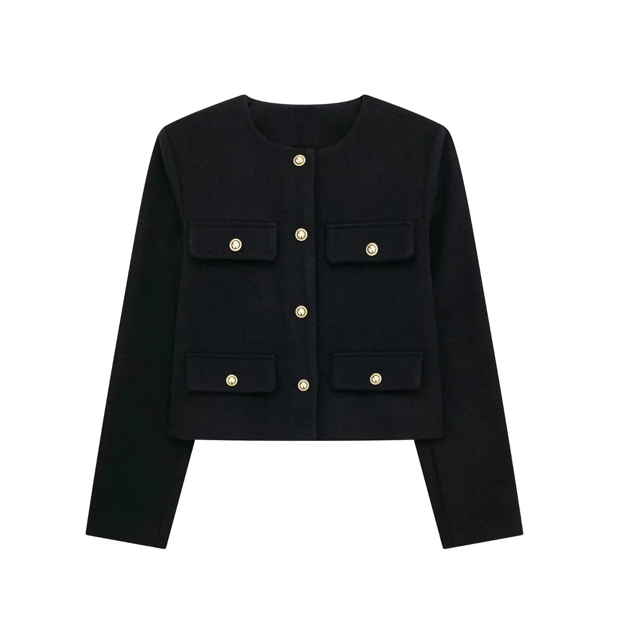 Women’s Cropped Wool Jacket - Button Pocket Detail Blazer